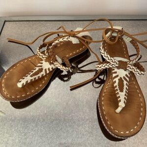 Dolce Vita Cream and Cognac Braided Leather Strappy Sandals Size 7.5